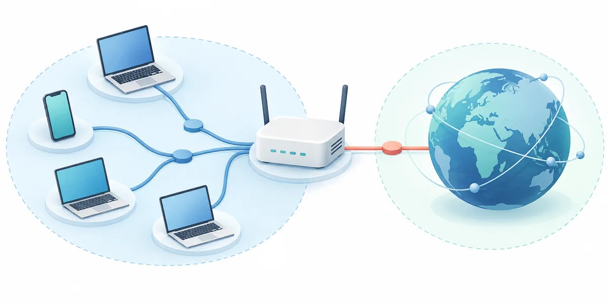 グローバルIPとプライベートIPが外部ネットワークと内部ネットワークをつなぐ概念図